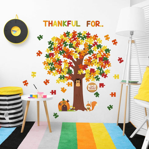 Thanksgiving Classroom Bulletin Board Decorations, Fall Tree Set Puzzle Cutouts for Autumn Harvest Thanksgiving Party