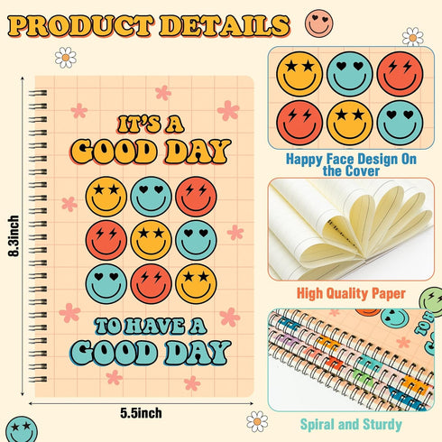L1rabe Inspirational Spiral Notebooks Gifts - Back to School 4 A5 Happy Face Motivational Notebooks 5.7x8.3 Inch Retro Motivational Notepad College Ruled Journal Office Gifts for Students Teachers