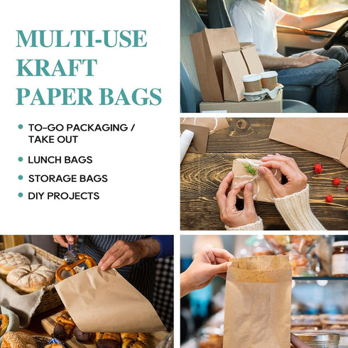 8 LB Bags,100 Count MUCHII Paper Lunch Brown Paper Bags for Lunches, Snacks, Take Out and Small Items