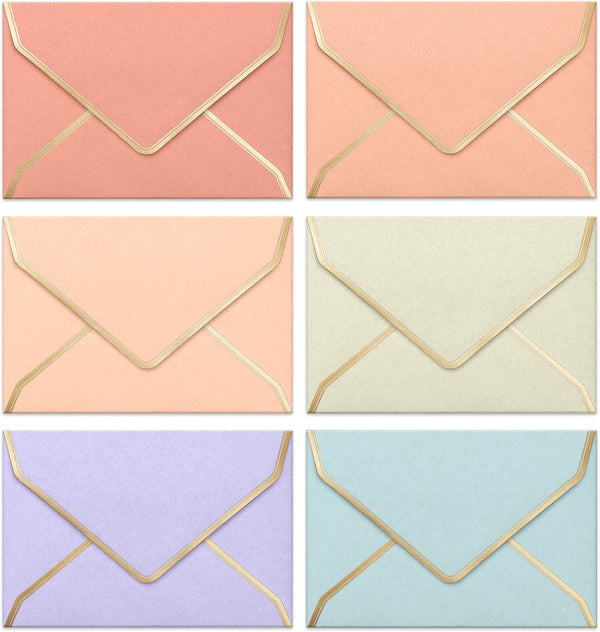 Invitation Envelopes, 30-Pack 4x6 Envelopes for Invitations, Gold Foil Bordered Colored Envelopes, A4, 4 1/4 x 6 1/4