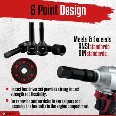 1/2" Set, 20 Set, Set, (1/4" 3/4", 6-19mm) WETT Drive Master Impact Hex Bit Piece Hex Driver Socket Allen Bit Socket
