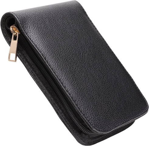 Fountain Roller Ball Pen Case Holder, PU Leather Bag for 12 Pens, Color Black