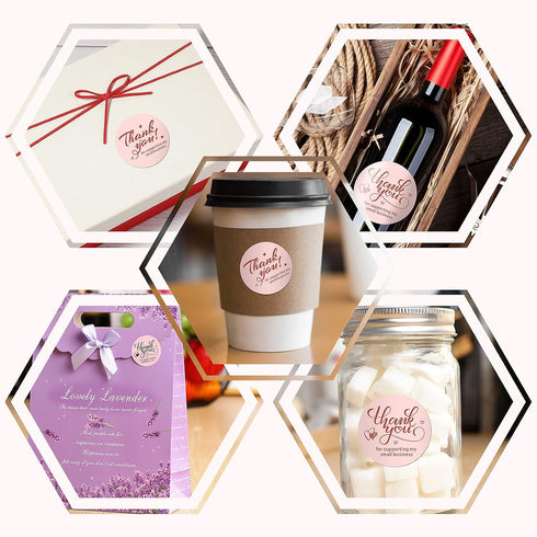 Outus 600 Set Package Pieces Thank You for Supporting My Small Business Cards and Stickers - Pink Gold Foil Thank You