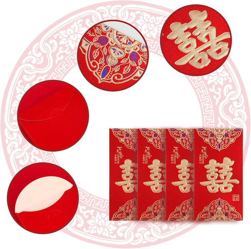 SAVITA 12pcs Wedding Red Envelopes - Traditional Chinese Lucky Money Envelopes for Newlyweds, Wedding Hong Bao