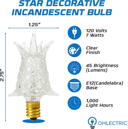 Bulb (6-Pack) 7W Bulb E12 45 120V C7A OHLECTRIC STAR Decorative Incandescent Clear Flame/Star Design Novelty Decor
