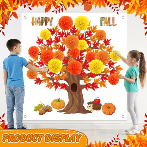 Buryeah 91 Pieces Spring 3D Big Bulletin Board Tree Decoration Set, 47'' x 46'' Tree Background with Pom Poms for Party