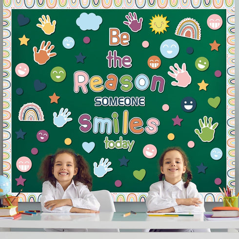 Boho Welcome Back to School Classroom Bulletin Board Set - Be The Reason Someone Smile Today Decor for Elementary,