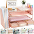gianotter Paper Letter Tray Organizer, 4-Tier Desk Accessories & Workspace Desk Organizers with Drawer and 2 Pen