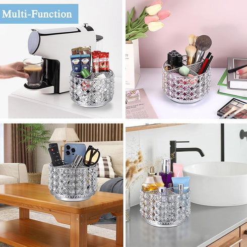 Hipiwe 360 4-Slot Crystal Vanity Organizer Makeup Brush Holder- Rotating Cosmetic Brushes Display Organizers Spinning