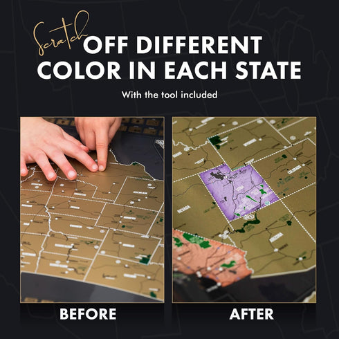 Scratch Off Map of United States, 24" x 17" Frameable USA Scratch Map with National Parks and Vibrant Colors