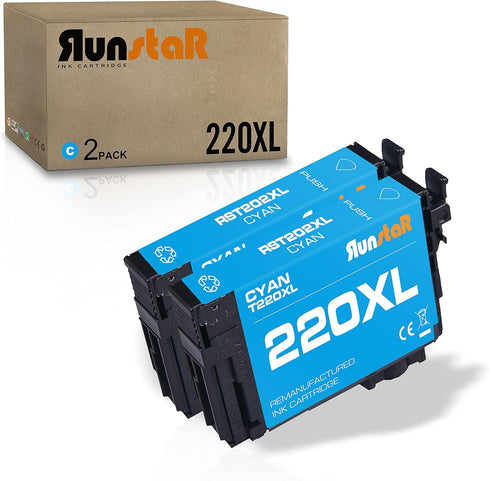 Run Star 2 Pack 220XL Cyan Remanufactured Ink Cartridge Replacement for Epson Workforce WF-2760 (2 Cyan)