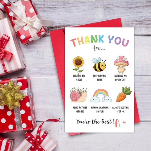 8 5.3 Inch Teacher Appreciation Card, Thank You Card for Teacher from Student, Cute End of School Year Gift
