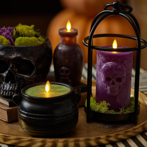 Luminara Poison Bottle Flameless LED Candle Dark Chocolate Wax, Battery Operated, Moving Flame Halloween Decor