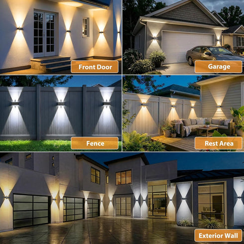 2PACK 3 IP65 Solar Sconce Lights Outdoor,Warm White/Cool White/Natural Light Modes Up and Down Solar Wall Lights
