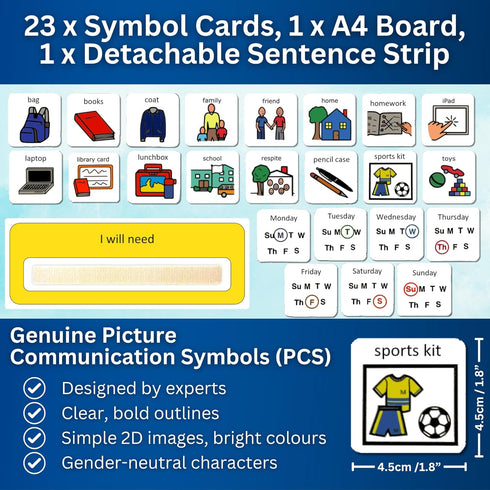 I Can Pack my Bag – Visual Schedule for Kids with Autism, Premium Durable Plastic, Toddler Routine Pocket Chart