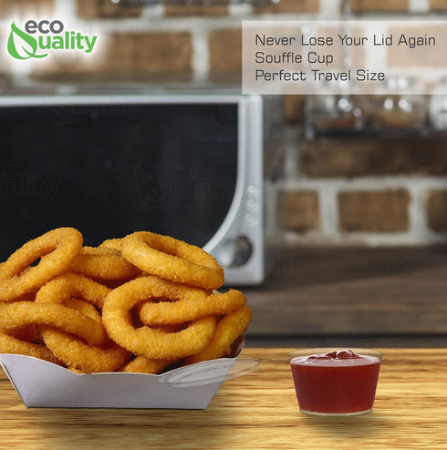 EcoQuality 50 Pack 2 Oz Leak Proof Plastic Condiment Souffle Containers with Attached Lids for Sauces, Food Storage