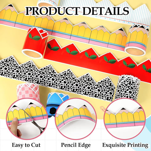 6 98.4ft Rolls Back to School Bulletin Board Borders Pencil Apple Crayon Checkered Scalloped Border Trim Composition