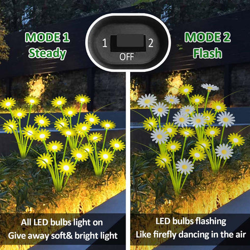 L LAMPOP (2-Pack, 12 Solar Outdoor Lights LEDs), Solar Garden Lighting, Outdoor Decorations, Daisy Light for Backyard