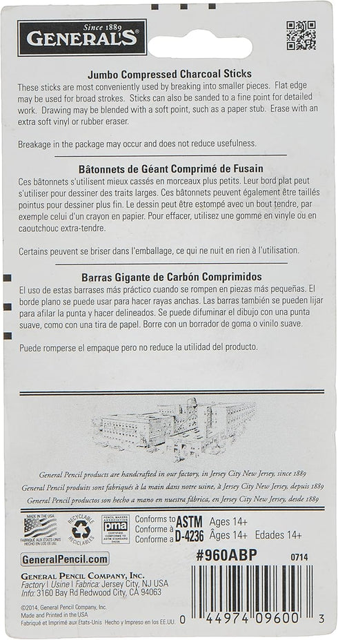 Generals Jumbo Charcoal, 1-Pack, Multicolor - General Pencil Gen960A-Bp