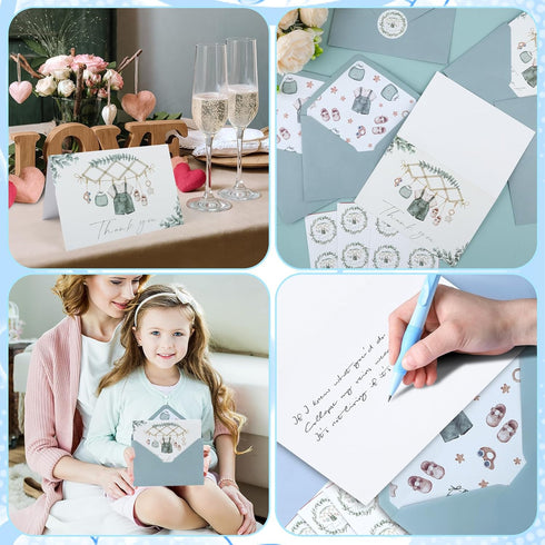 50 Pack Draupnir Baby Shower Thank You Cards with Envelopes & Stickers Green Cloth Card for Boy Blank Greeting Cards