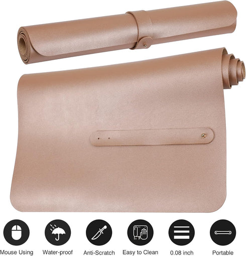 Leather Mouse Pad, M-Champagne - Extended Desk Pad for Keyboard and Mouse, Non-Slip Desktop Protector
