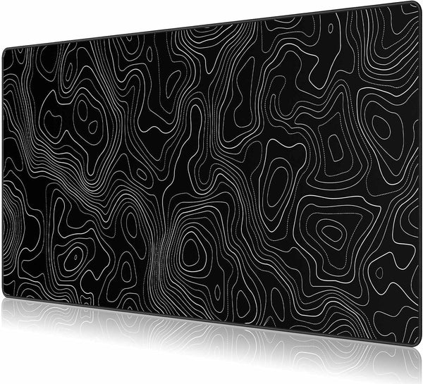 JIALONG Black Topographic Large Gaming Mouse Pad, XXL Mousepad, Big Desk Pad for Keyboard and Mouse, Gaming Accessories