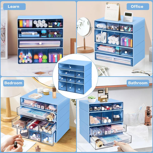 9 4 Desk Storage Organizer with Drawers, Tiers Stackable Desktop Craft Storage Drawers, Clear Storage Box Caddy