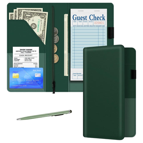 bvya Server Book for Waitress, 5x9 Inch Server Book with Zipper Pocket, Solid