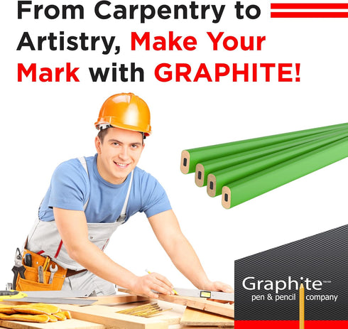 GRAPHITE Hard Lead Carpenter Pencil #2, Industrial Pencil for Wood Working Tools Marking - Pack of 12 PCS