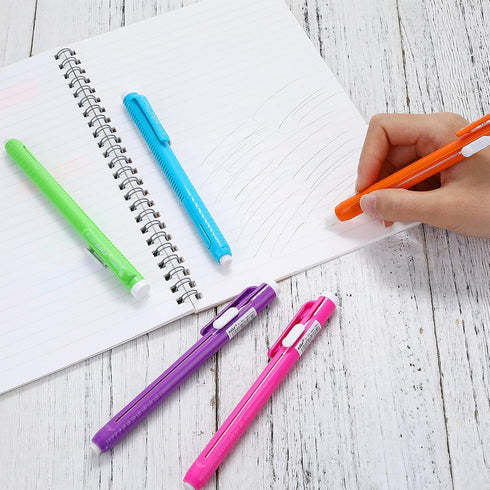 Molain 10 Pcs Pen-Style Erasers Set, 5 Retractable Click Eraser Pens + 5 Mechanical Erasers for Kids & Students
