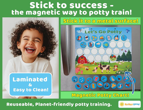 Bright Seed Reusable Magnetic Animals Potty Chart, Potty Training for Boys, Potty Training Chart for Toddler Girls