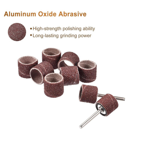 uxcell 100 Pcs 1/2 Inch Sanding Sleeves Sandpaper Set, 80 Grit with 2 Pcs 1/8 Inch Drum Mandrels for Rotary Tools