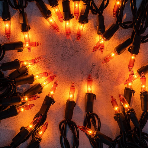 YULETIME 200 Orange String Lights with Black Wire, 2 Sets of 33 ft 100 Count UL Certified Christmas String Lights