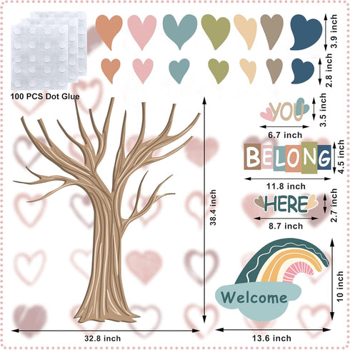 Classroom Tree Bulletin Board Decorations Boho Heart Tree Paper Cutouts You Belong Here Tree Accents Welcome Bulletin Board Decor for School Nursery Blackboard Home Wall Decor