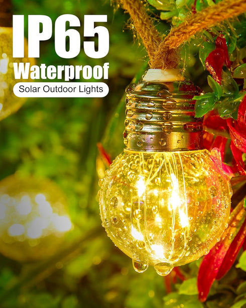 30Ft 15 Bulbs, 8 Brightown Solar String Lights Outdoor, Vintage Hemp Rope Solar Patio Lights with Shatterproof Light