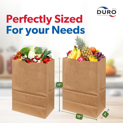 57# 12 7 17 Inches, 50-Count, 1/6 DURO Brown Paper Grocery Bags Heavy-Duty, x x Large Brown Paper Bags for Grocery