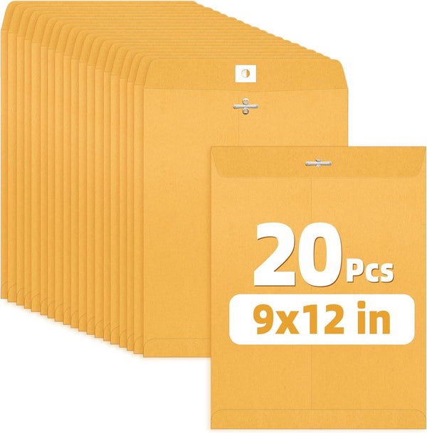 SUNEE 9x12 Clasp Envelopes, 20 Count Brown Kraft Envelopes with Clasp Closure for Home, Office, Business
