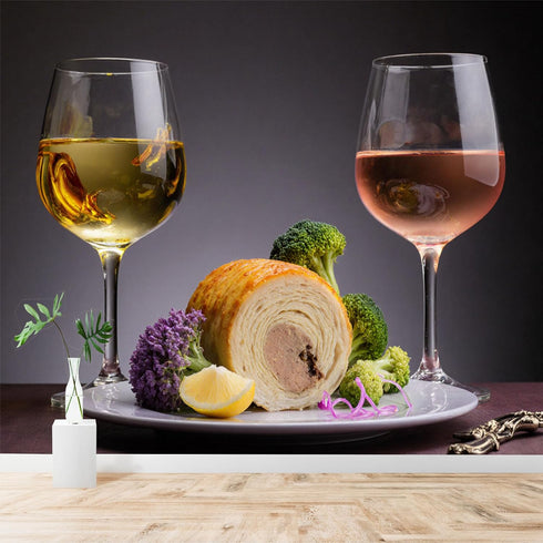 lnzCzhyre Custom Size Wall Sticker Mural Gourmet Meal with Wine and Broccoli for wall Decoration peelandstick wall