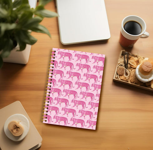 Hot Pink Journal Notebook - Preppy Tiger Spiral Notebook with 164 Pages, 5.5" x 8.3"