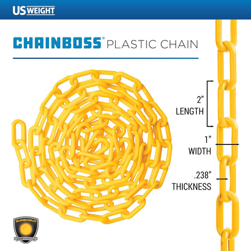 US Weight (Made in USA) 2" x 10' Yellow Plastic Safety Chain with SunShield UV Resistant Technology