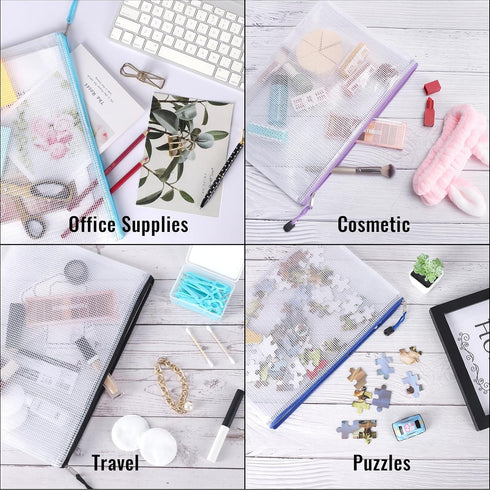 EOOUT 32pcs Mesh Zipper Pouch Bags, Letter Size A4 Organizing Bags with Zipper for Office Supplies and Puzzles
