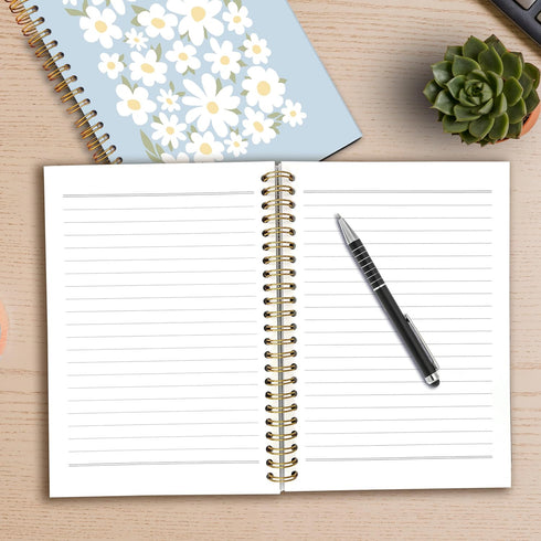 Boho Retro Daisy Floral Spiral Notebook, College Ruled, 5.5×8.3 Inches, Hard Cover Journal for Women