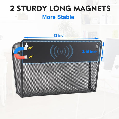 EASEPRES Magnetic Mesh 3 Pockets File Organizer - Hanging Vertical Wall File Organizer Holder Rack for Office Use