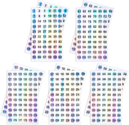 1-300 Number Stickers: 10 Sheets Self Adhesive Label Stickers, Waterproof Round Stickers, Reflective Laser Number
