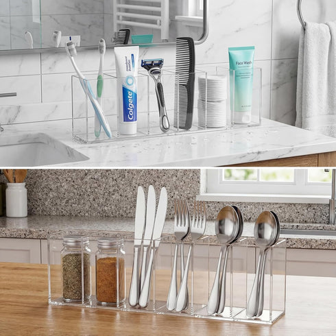 6 Jetec Acrylic Pen Holder Compartments Makeup Brush Stationery Organizer Pencil Holder for Desk Accessories, Cosmetic