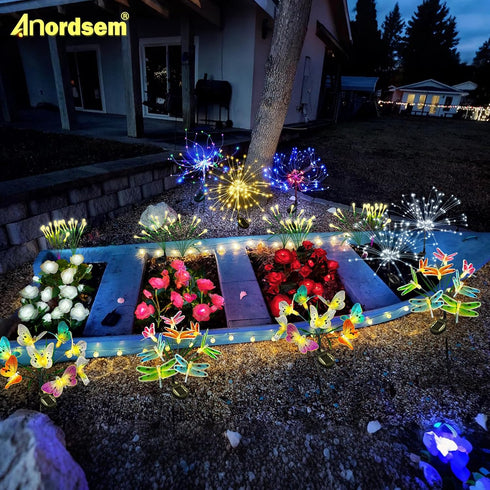 120 Anordsem Solar Garden Lights Outdoor: Bendable Copper Wire with LED Firework Beads - Warm Waterproof DIY Starburst