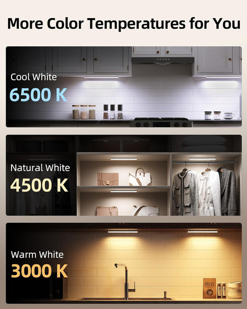 3-Pack 2000mAh 62LEDs, 3 Dimmable, Closet, EZVALO Under Cabinet Lighting, Rechargeable Wireless Motion Sensor Lights