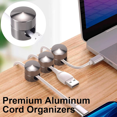 Pndeyo 2pcs Self-Adhesive Cable Anchors for Desk, Aluminum Phone Cord Holder Clips, Adjustable Round Cable Organizers