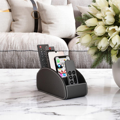 Thipoten Large Remote Control Holder for Table, Faux Leather Caddy/Storage/Tray, Perfect Space Saver for Office