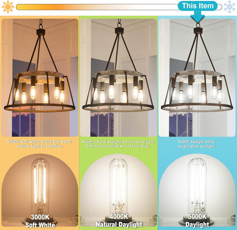 hansang T10 LED Bulb for Chandelier, E26 Base, 5000K Daylight, 40 Watt Equivalent, Dimmable, 6 Pack, 400LM